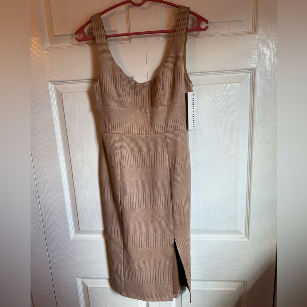 Tan Ribbed Midi Dress